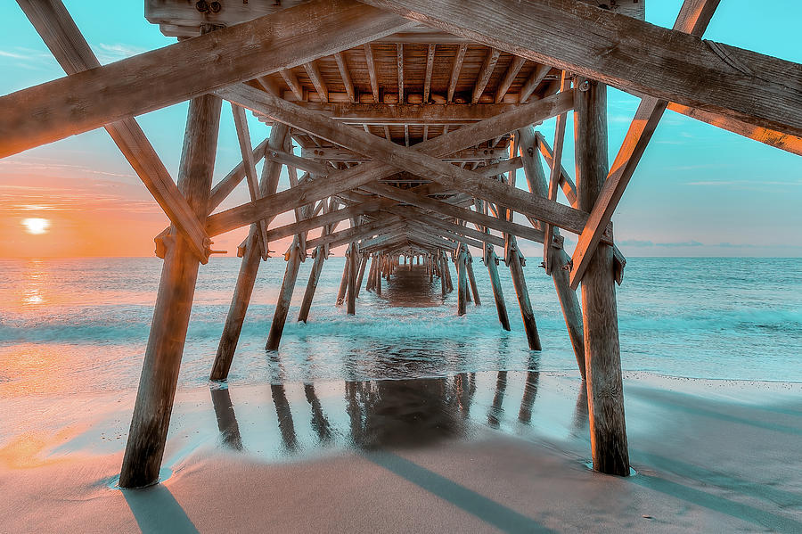 Nature Photograph - Under the Surfside Pier - Days before Hurricane 2 by Steve Rich