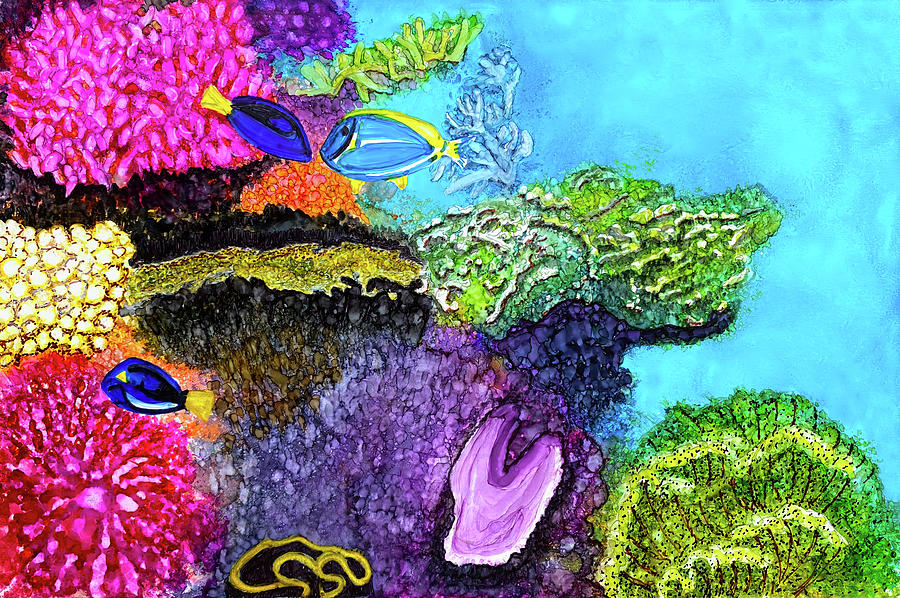 Undersea Coral Reef And Tang Fish Painting by Deborah League