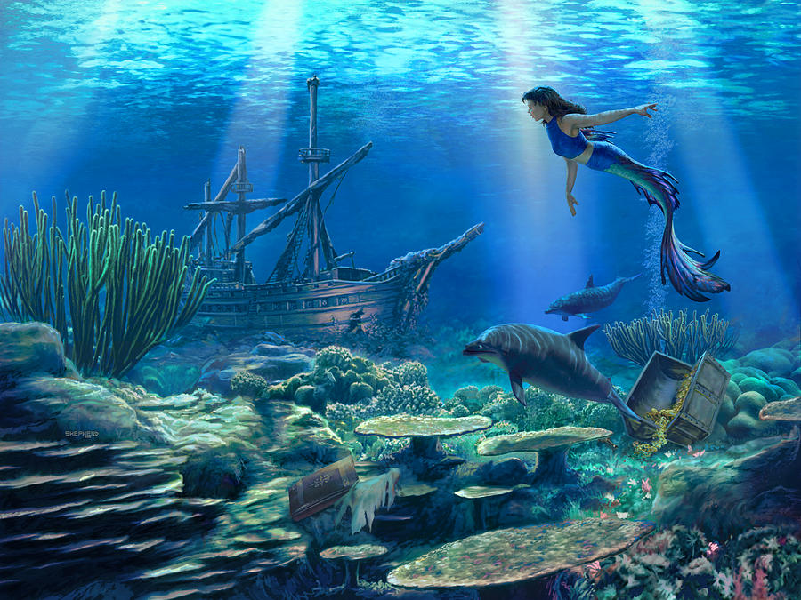 Mermaid Digital Art - Undersea Discovery by Stu Shepherd