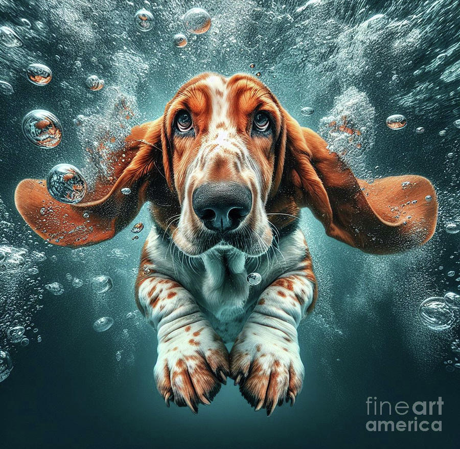 Underwater Basset Hound Digital Art by Holly Picano
