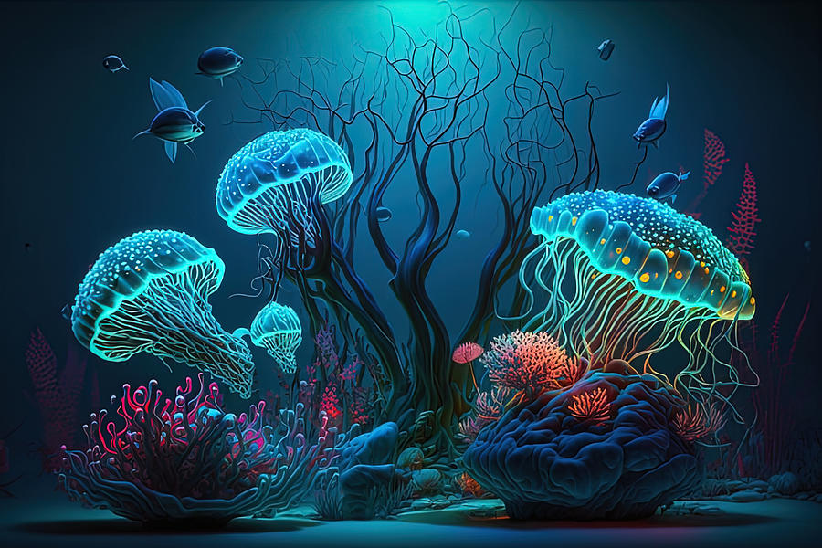 Underwater Bioluminescence Deep Magical Forest Digital Art by Youssef ...