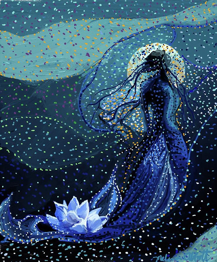 Underwater Blue Lotus Mermaid Painting by Melissa Abbott