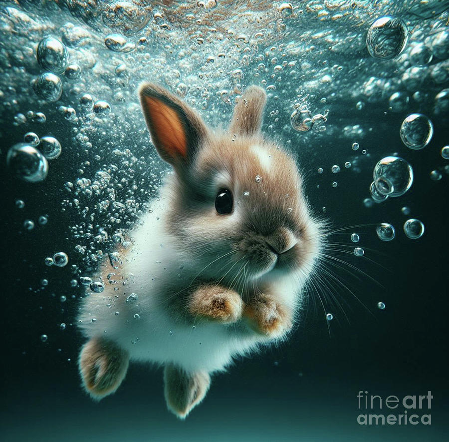 Underwater Bunny  Digital Art by Holly Picano