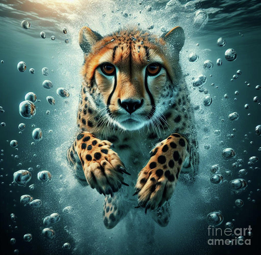 Underwater Cheetah  Digital Art by Holly Picano