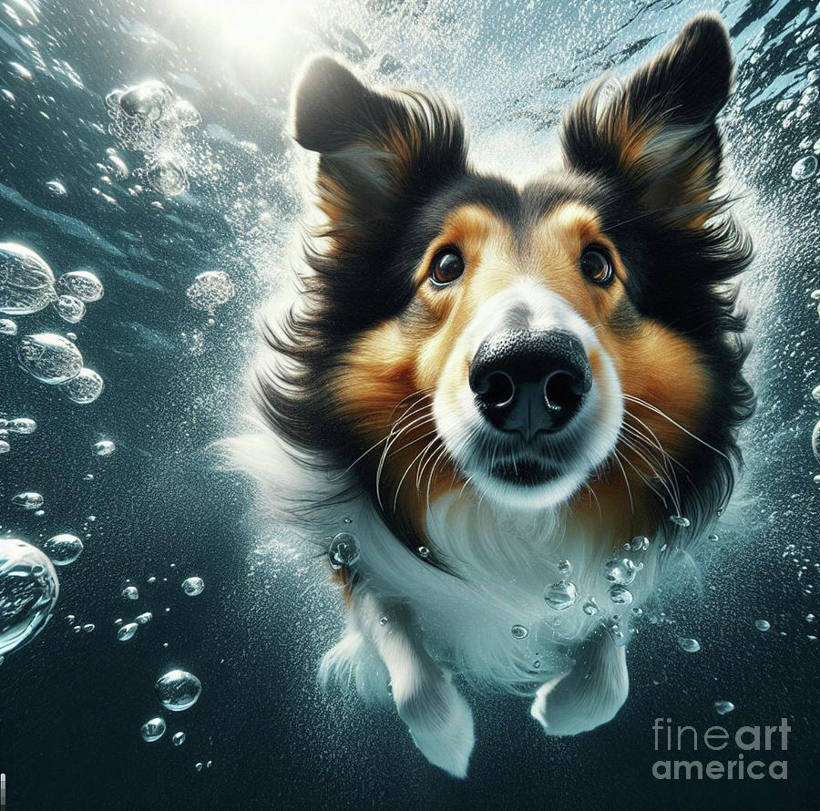 Underwater Collie Digital Art by Holly Picano