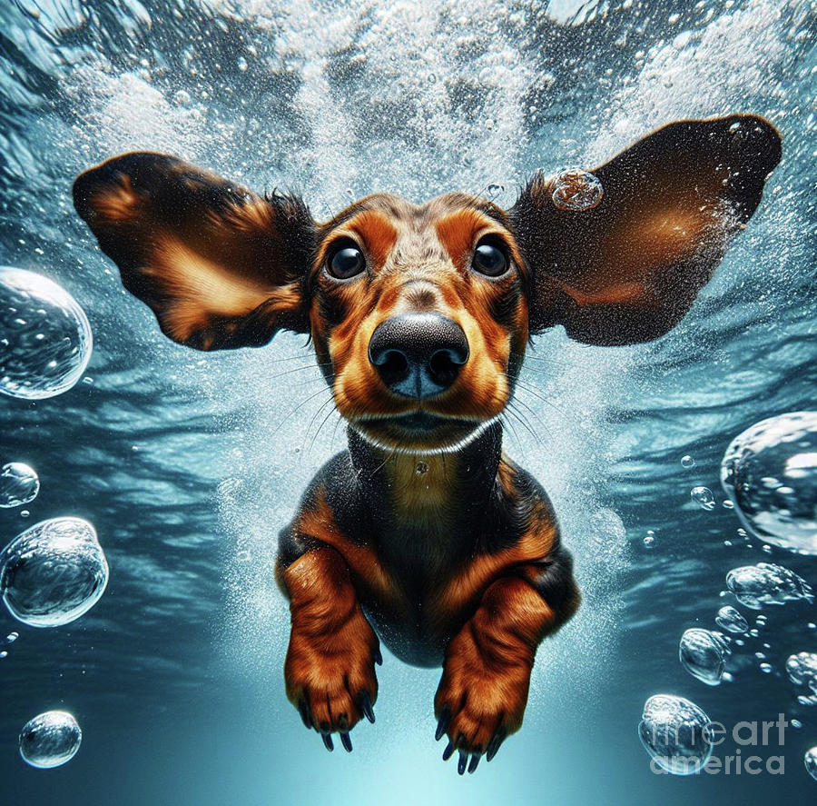 Underwater Dachshund  Digital Art by Holly Picano