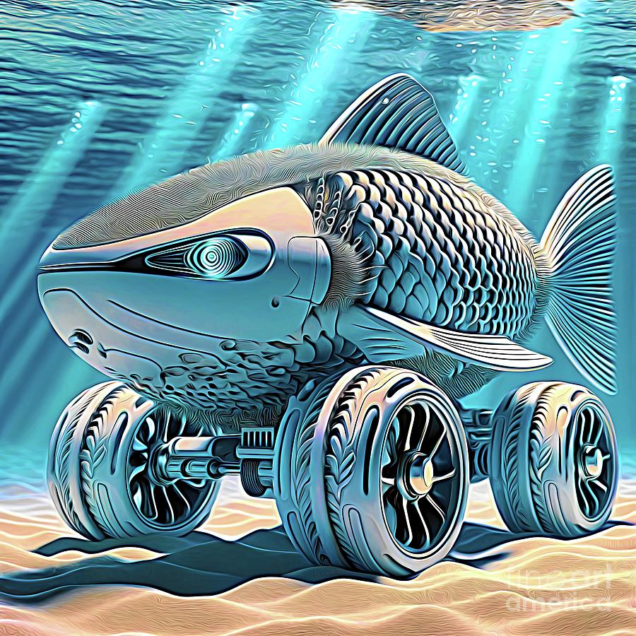 Fish Digital Art - Underwater Fish Shaped Car Expressionist Effect by Rose Santuci-Sofranko