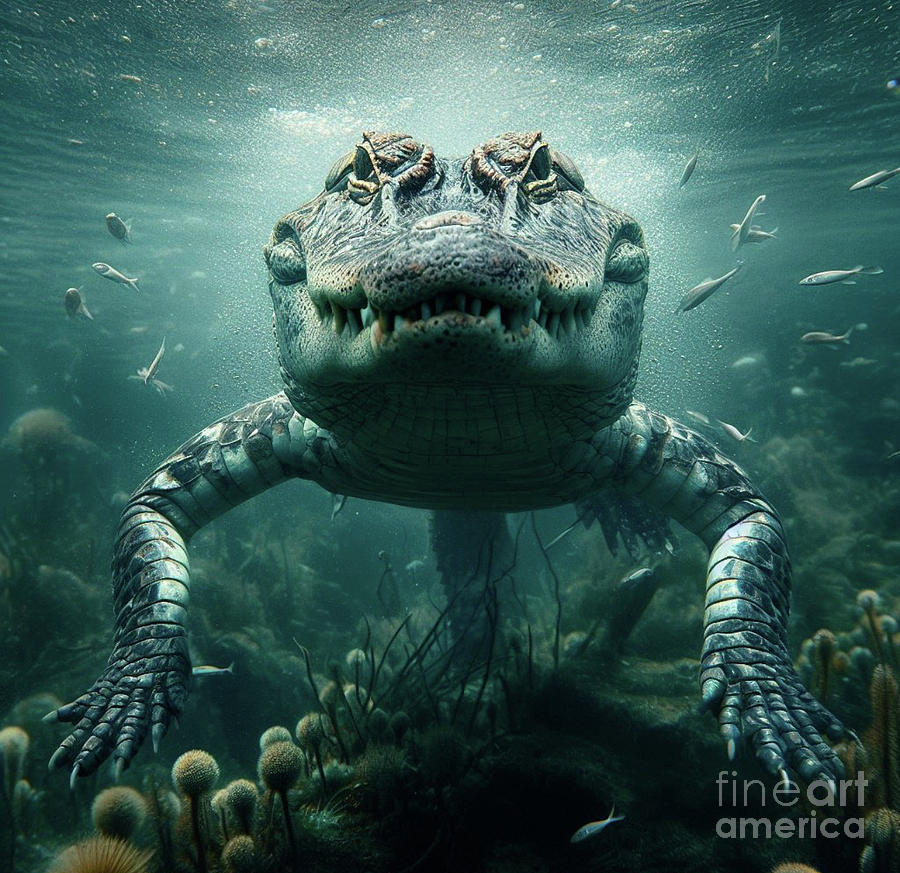 Underwater Gator Digital Art by Holly Picano