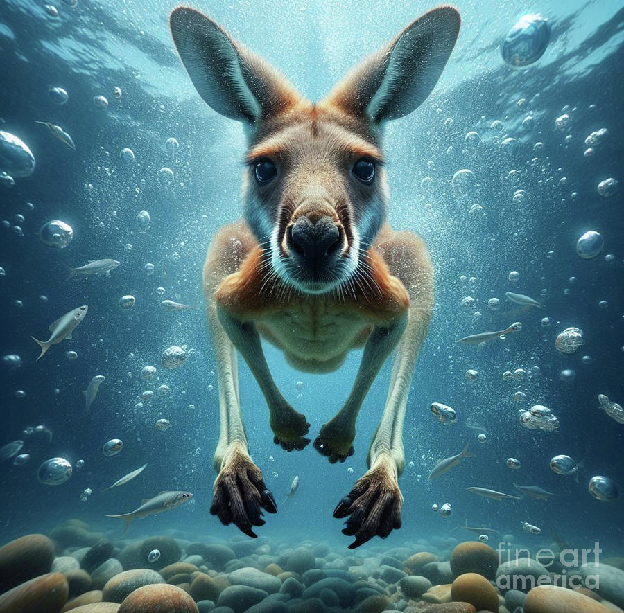 Underwater Kangaroo  Digital Art by Holly Picano