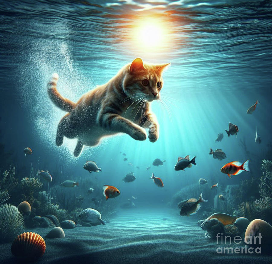 Underwater Kitty Digital Art by Holly Picano