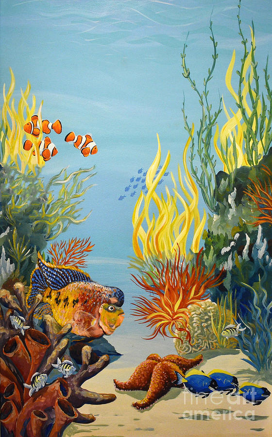 Underwater Life , ocean sea fish aquarium  Painting by Debbie Criswell