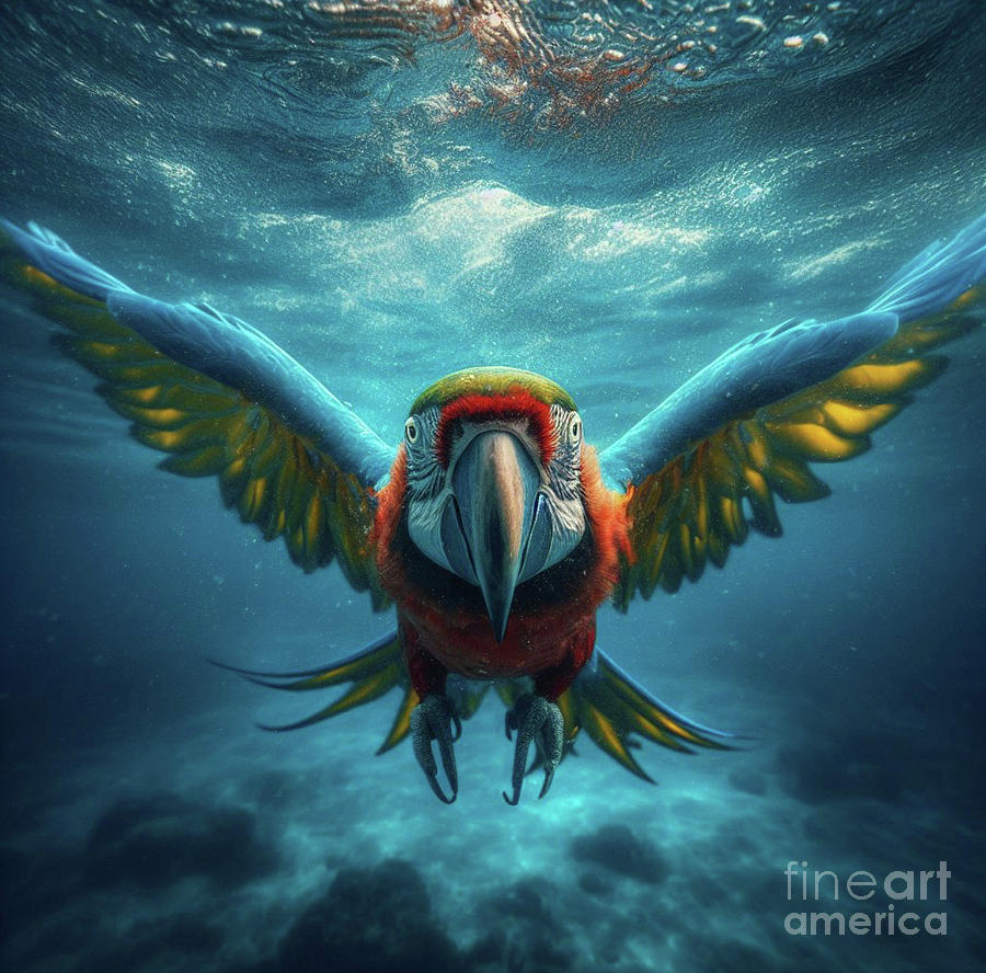 Underwater Macaw Digital Art by Holly Picano