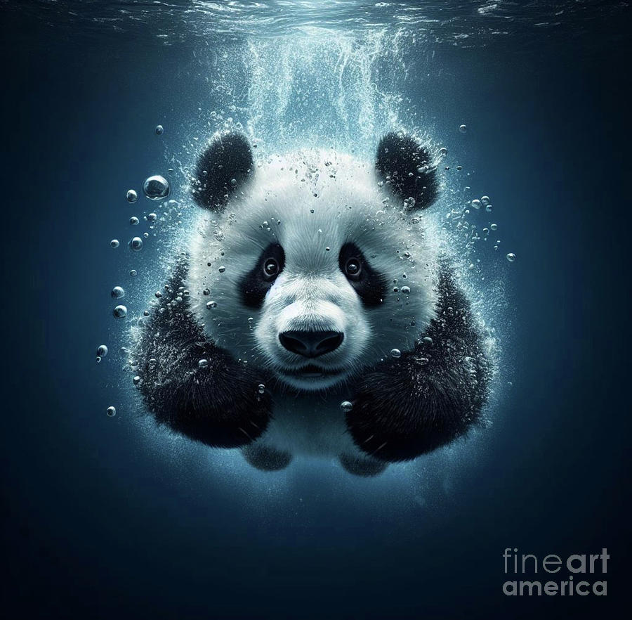 Underwater Panda Digital Art by Holly Picano