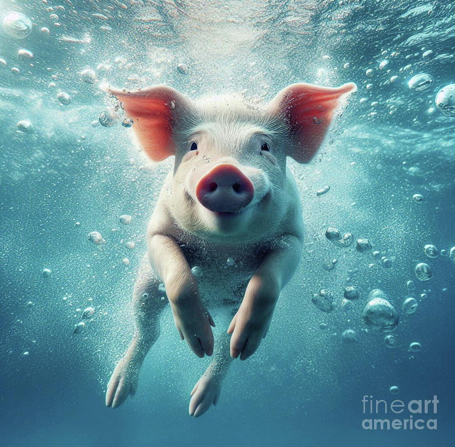 Underwater Pig Digital Art by Holly Picano