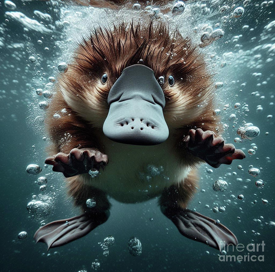 Underwater Platypus  Digital Art by Holly Picano