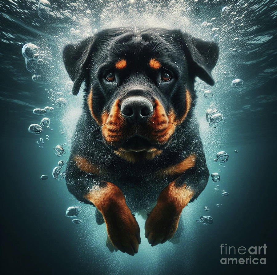 Underwater Rottweiler  Digital Art by Holly Picano