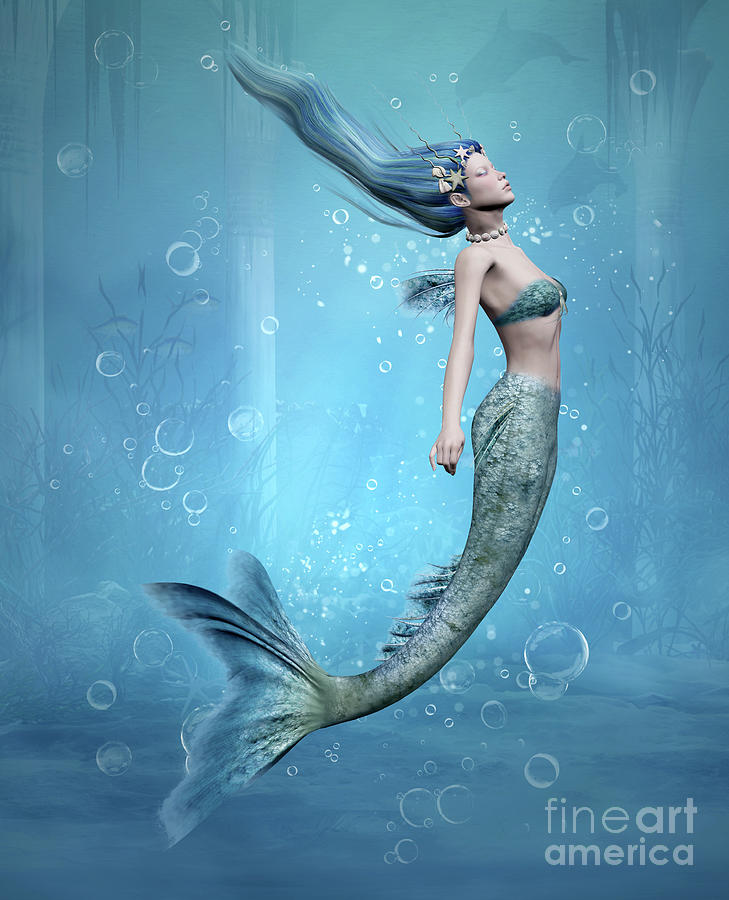 Underwater Siren With Blue Hair Digital Art