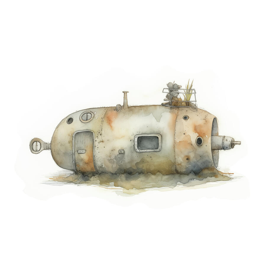 Can Digital Art - Underwater Submarine Watercolor 182 by MAD PaperAirplanes