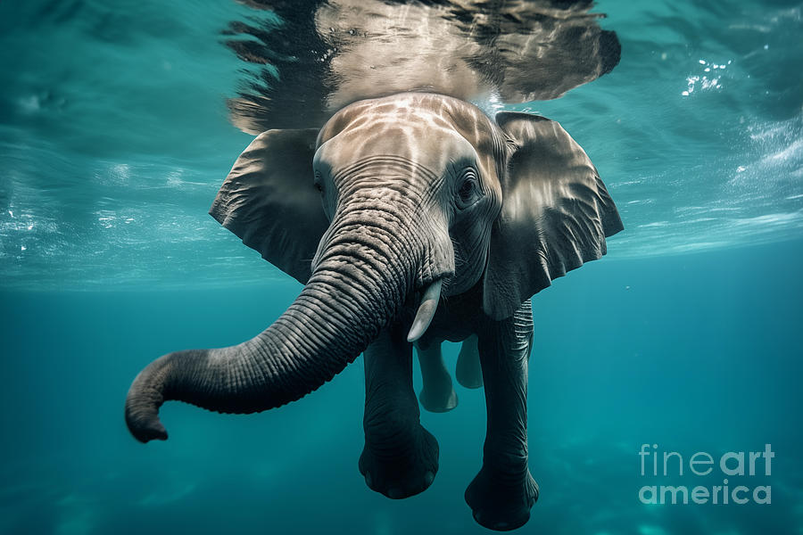 Underwater swimming elephant Photograph by Delphimages Photo Creations