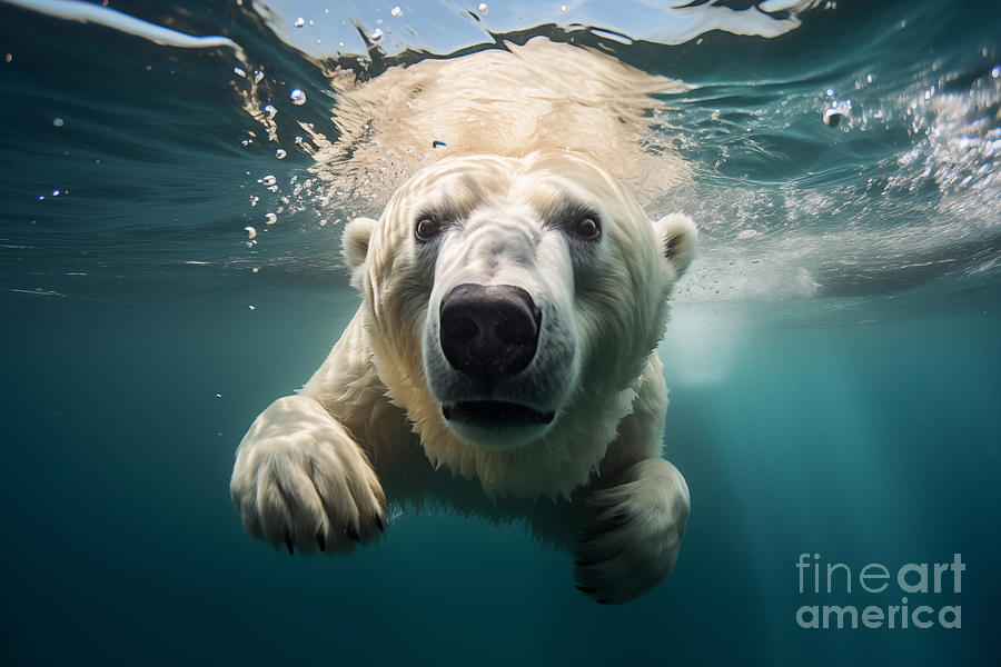 Underwater swimming polar bear Photograph by Delphimages Photo Creations