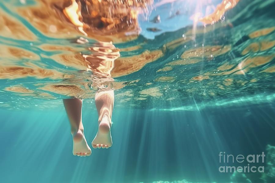 Underwater view, feet of a child walking on the cool beach Photograph by Joaquin Corbalan