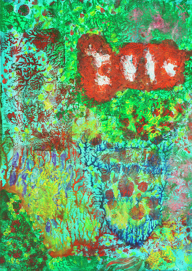 Underwater world corals monotype painting Painting by Irina Afonskaya
