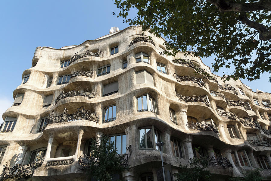 Undulating Facade in Stone Iron and Glass - Antoni Gaudi La Pedrera Casa Mila Barcelona Photograph by Georgia Mizuleva