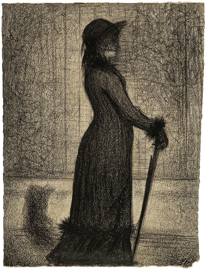 Figurative Drawing - Une elegante Woman Strolling by Georges Seurat