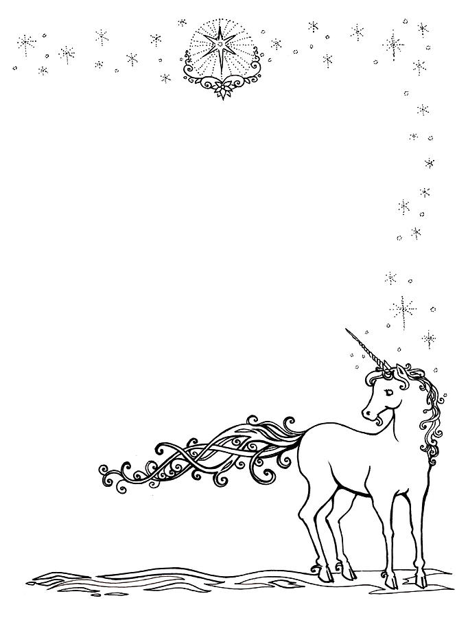 Unicorn And Stars - Page Border Drawing