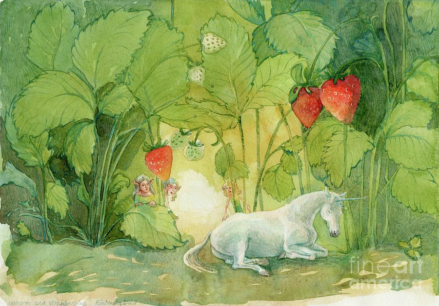 Unicorn And Strawberries Painting