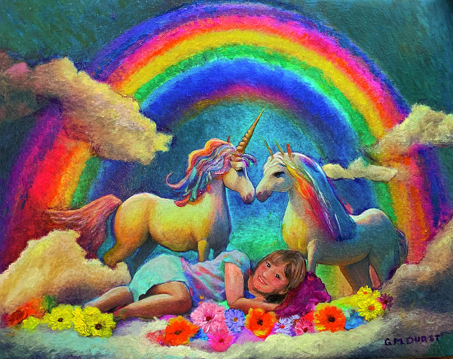 Unicorn Painting - Unicorn Dreams Under The Rainbow by Michael Durst