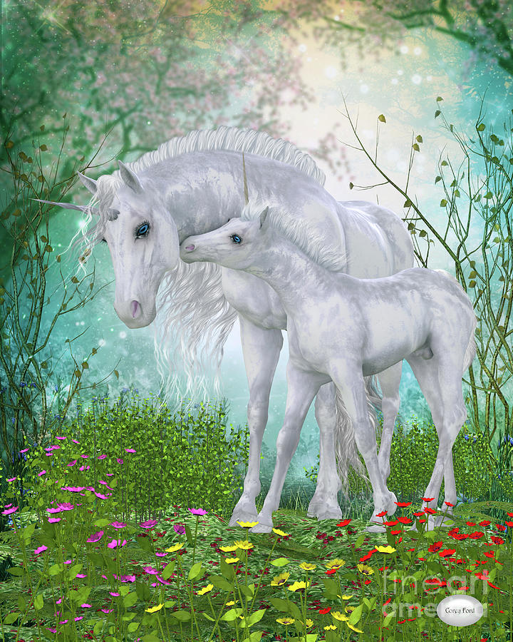 Unicorn Digital Art - Unicorn Endearing Moment by Corey Ford