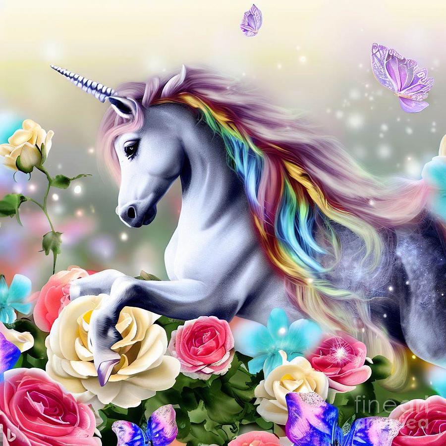 Unicorn Floral Fantasy Digital Art by Debra Miller - Fine Art America