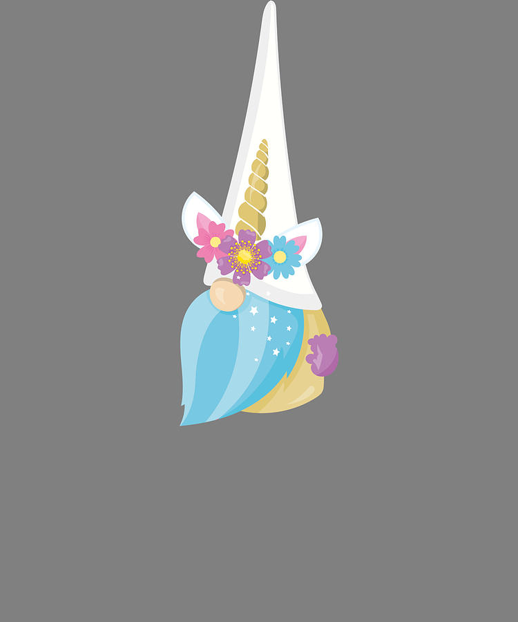 Unicorn Garden Gnome Blue Beard White Hat Digital Art by Stacy