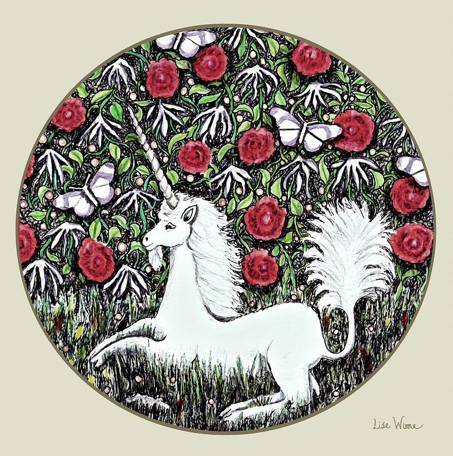 Unicorn in a Circle Painting by Lise Winne
