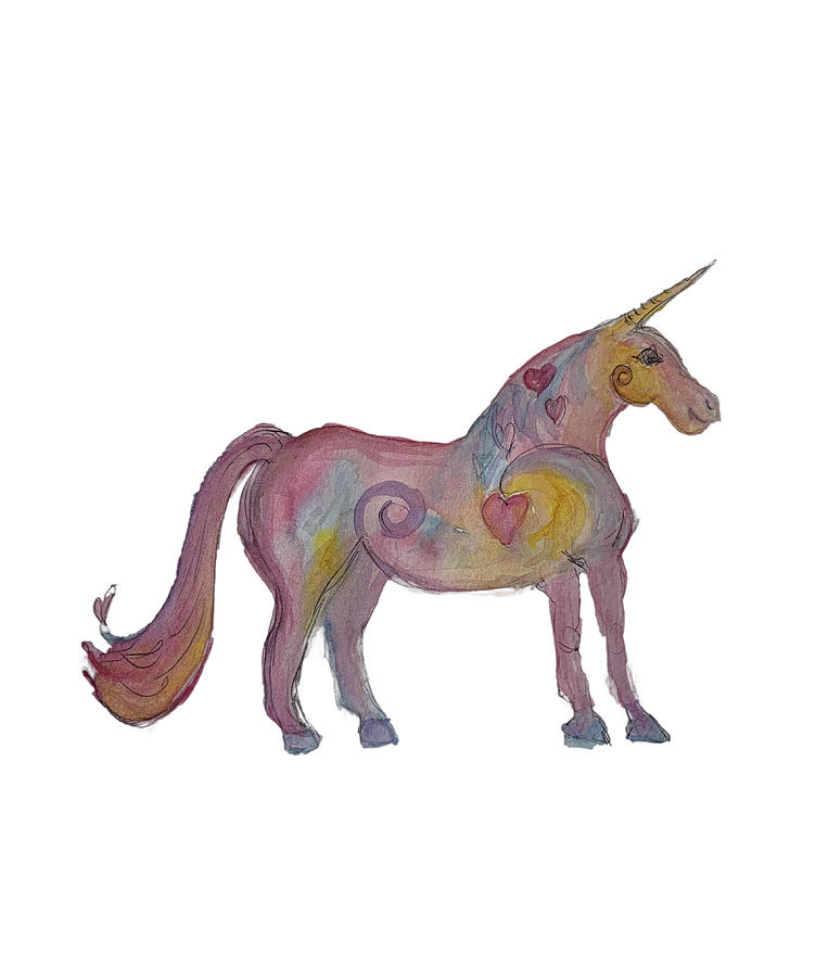 Unicorn in Pastel Standing Painting by Sandy Rakowitz
