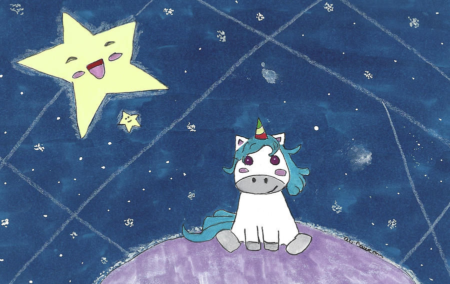 Unicorn in Space Drawing by Ali Baucom