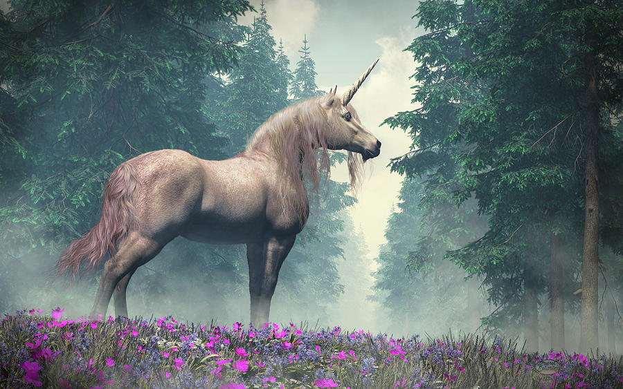 Unicorn in the Morning Mists Digital Art by Daniel Eskridge