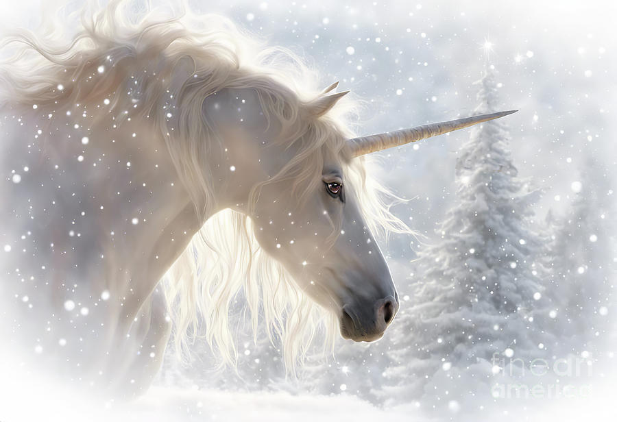 Unicorn in the Snow Mixed Media by Stephanie Laird