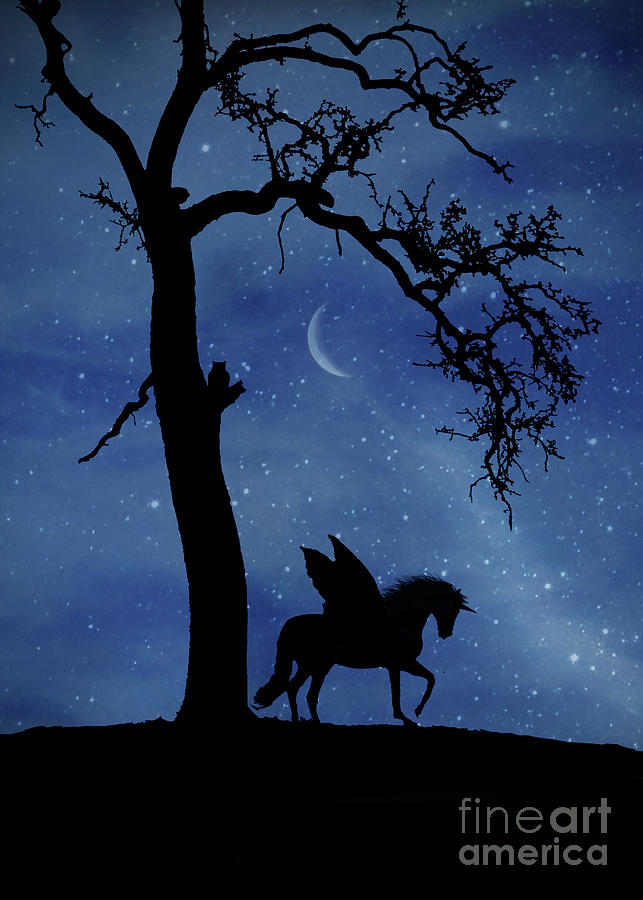 Unicorn Pegasus Mythology Crescent Moon and Oak Tree Fantasy Photograph ...