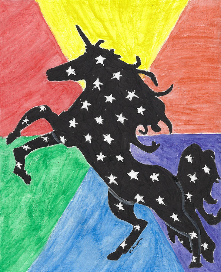 Unicorn Silhouette with White Stars on a Rainbow Sectioned Background Drawing by Ali Baucom