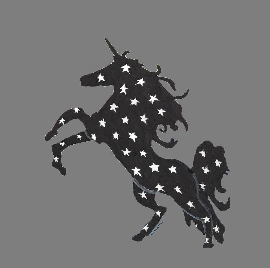 Unicorn Power Black Silhouette of a Unicorn with White Stars Mixed Media by Ali Baucom