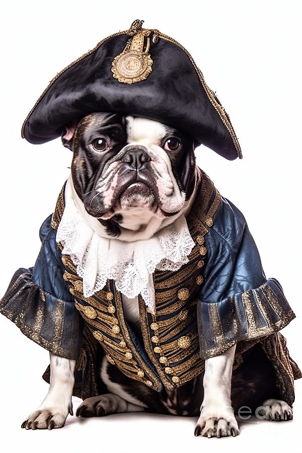 Uniformed French Bulldog, Funny and Napoleonic Painting by Vincent Monozlay