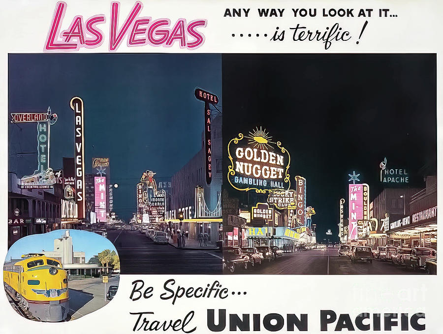 Union Pacific 1950 Las Vegas Travel Poster Drawing by M G Whittingham