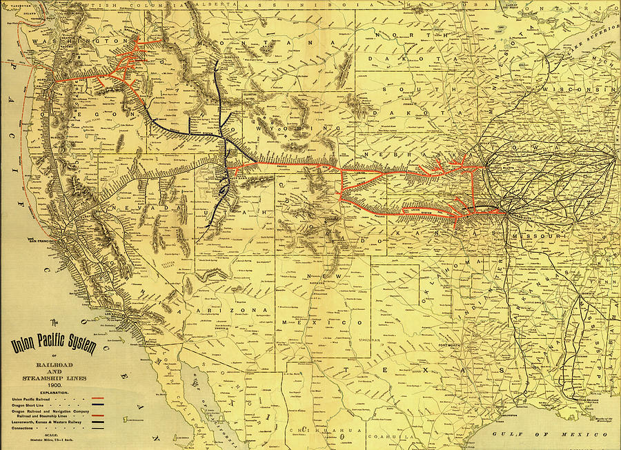 Transportation Drawing - Union Pacific system of railroad and steamship lines 1900 by Vintage Railroad Maps