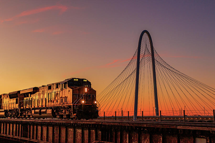 Union Pacific train and the Margaret Hunt Hill Bridge in Dallas, TX Photograph by David Ilzhoefer