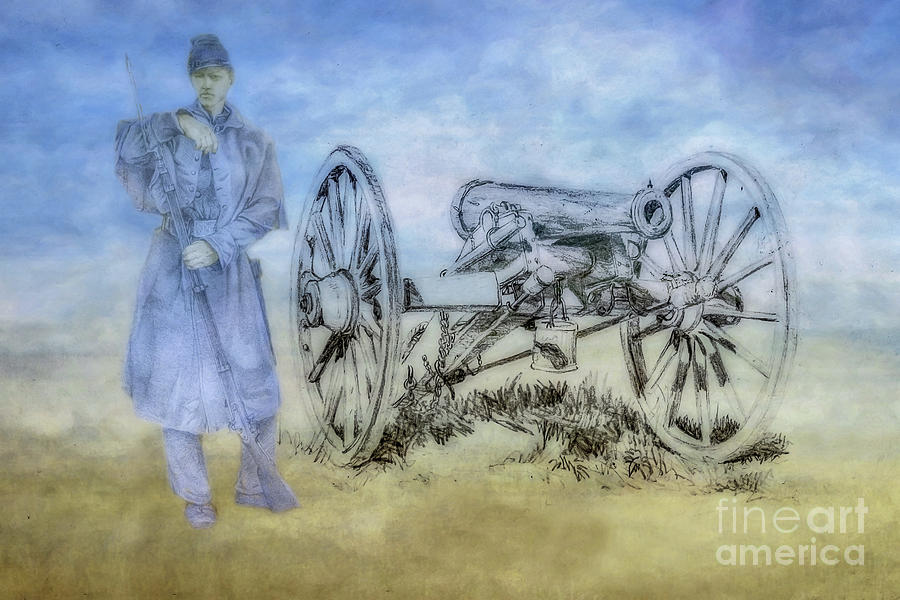 Union Soldier And Cannon Civil War Sketch Digital Art