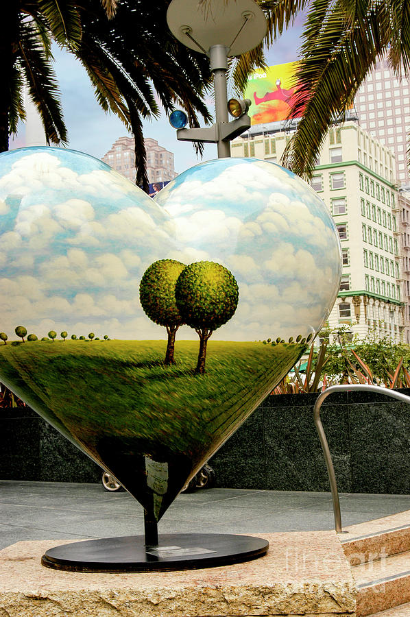 Union Square in San Francisco with artwork in the park.  Photograph by Gunther Allen