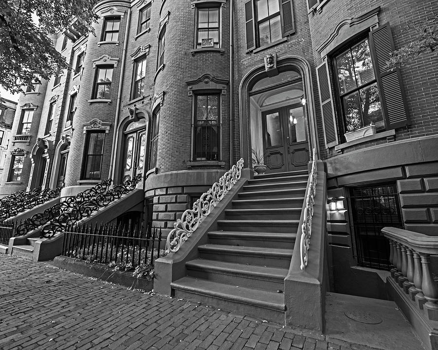 Union Street South End Union Park Browstones Boston MA Brick Black and White Photograph by Toby McGuire