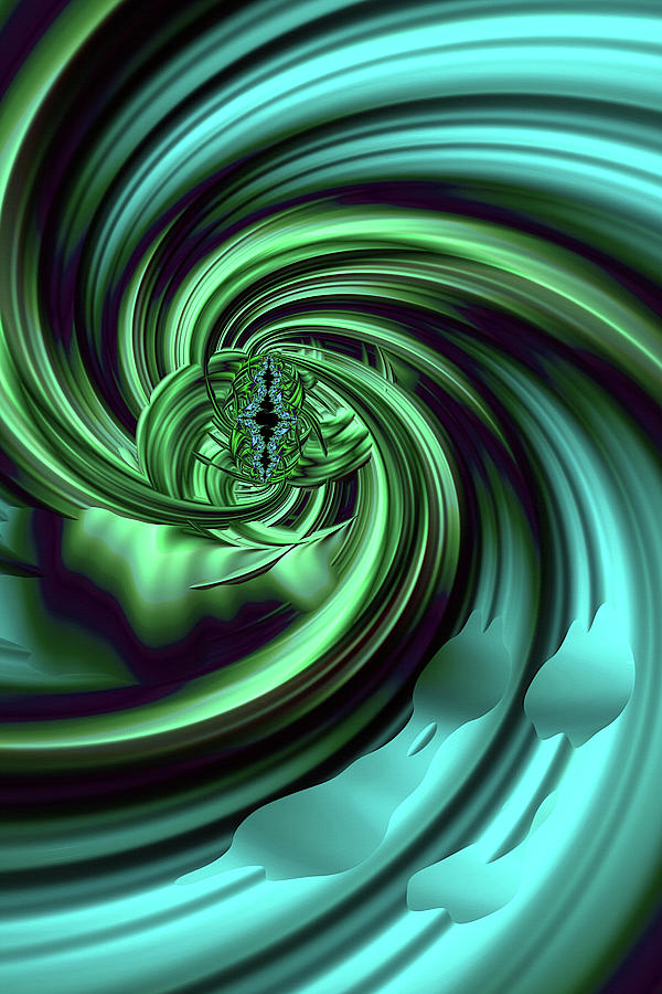 Unique Blue Green Fractal Spiral Abstract  Digital Art by Shelli Fitzpatrick